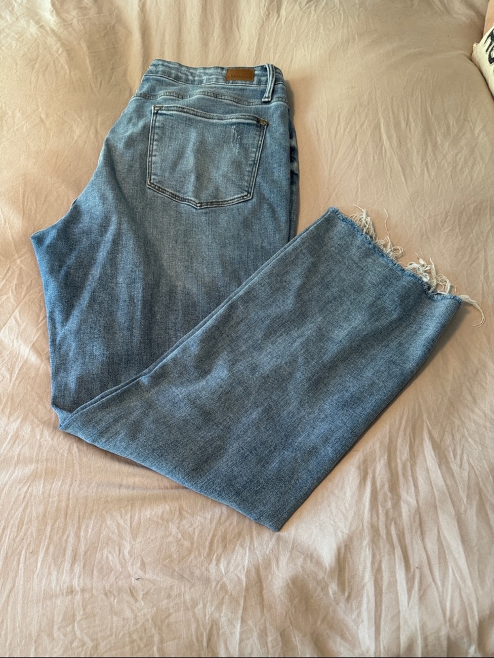 Judy Blue Straight Leg Light Wash Jeans with Frayed Hem